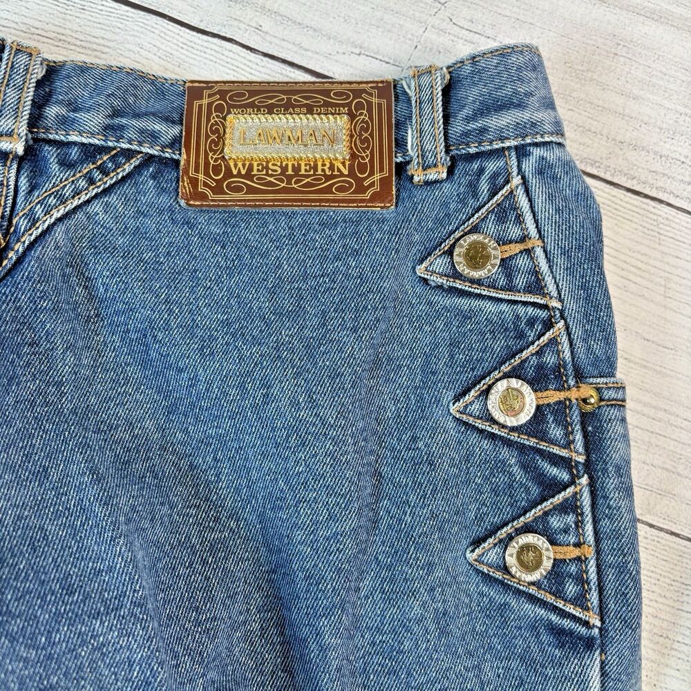 Vintage Lawman Western Jeans Sz 13 Hi Rise Comfort Fit Button Trim Blue 31X31"
